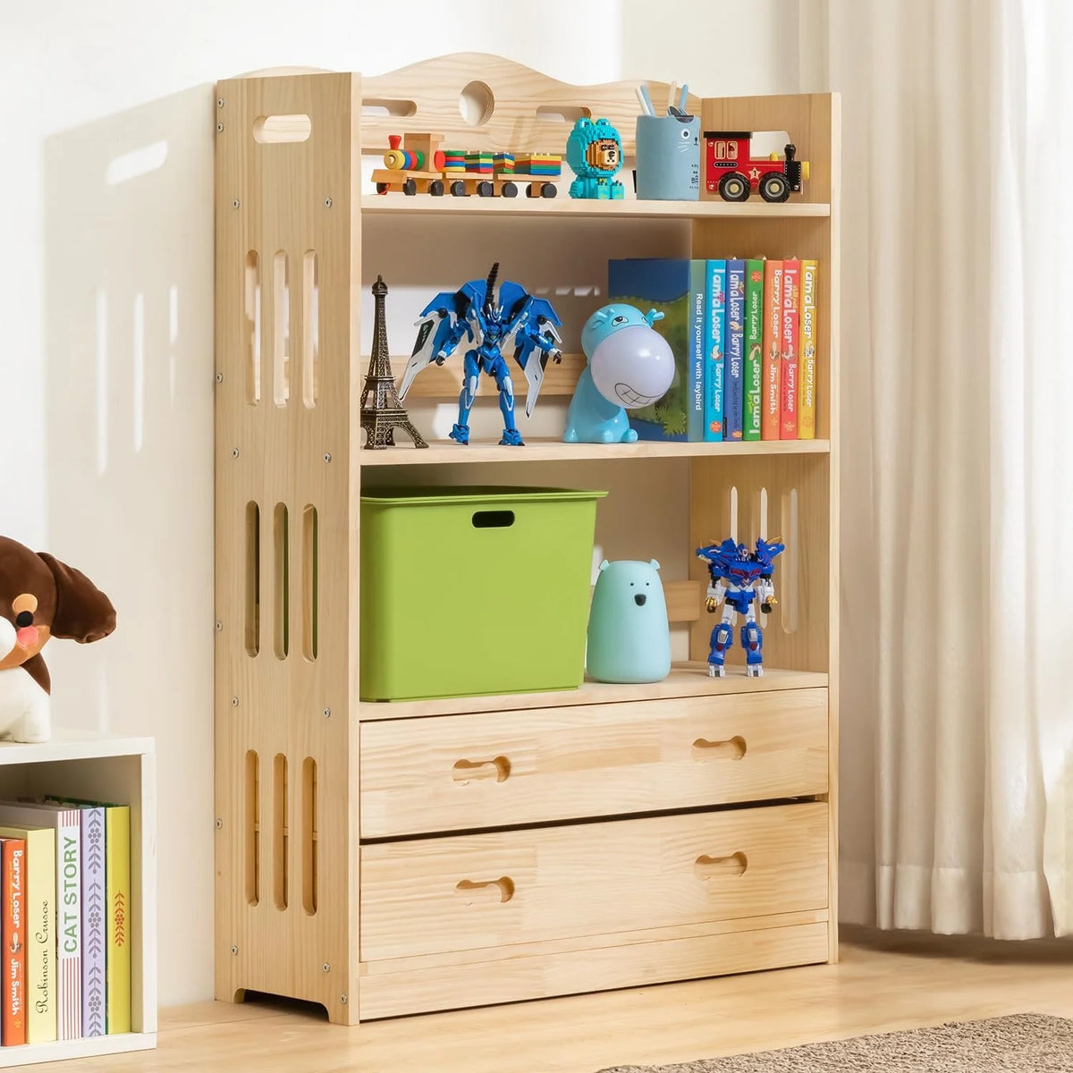 Wood Bookshelf with 2 Drawers H530758