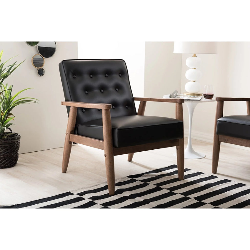 Black Faux Leather Upholstered Wooden Lounge Chair O43504
