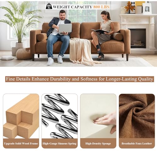 Brown Faux Leather 3-Seat Sofa Y935