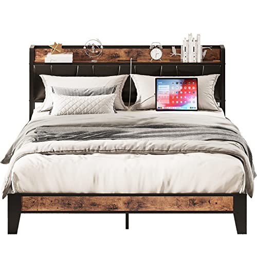 Twin Bed Frame with Storage Headboard and Charging Station Q85935