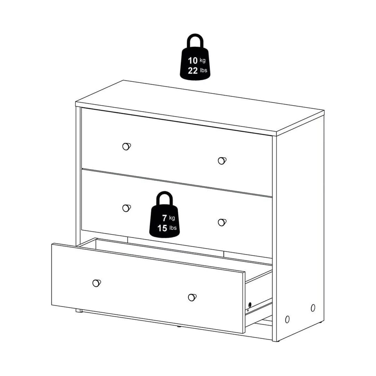 White 3 Drawer Dresser U92044