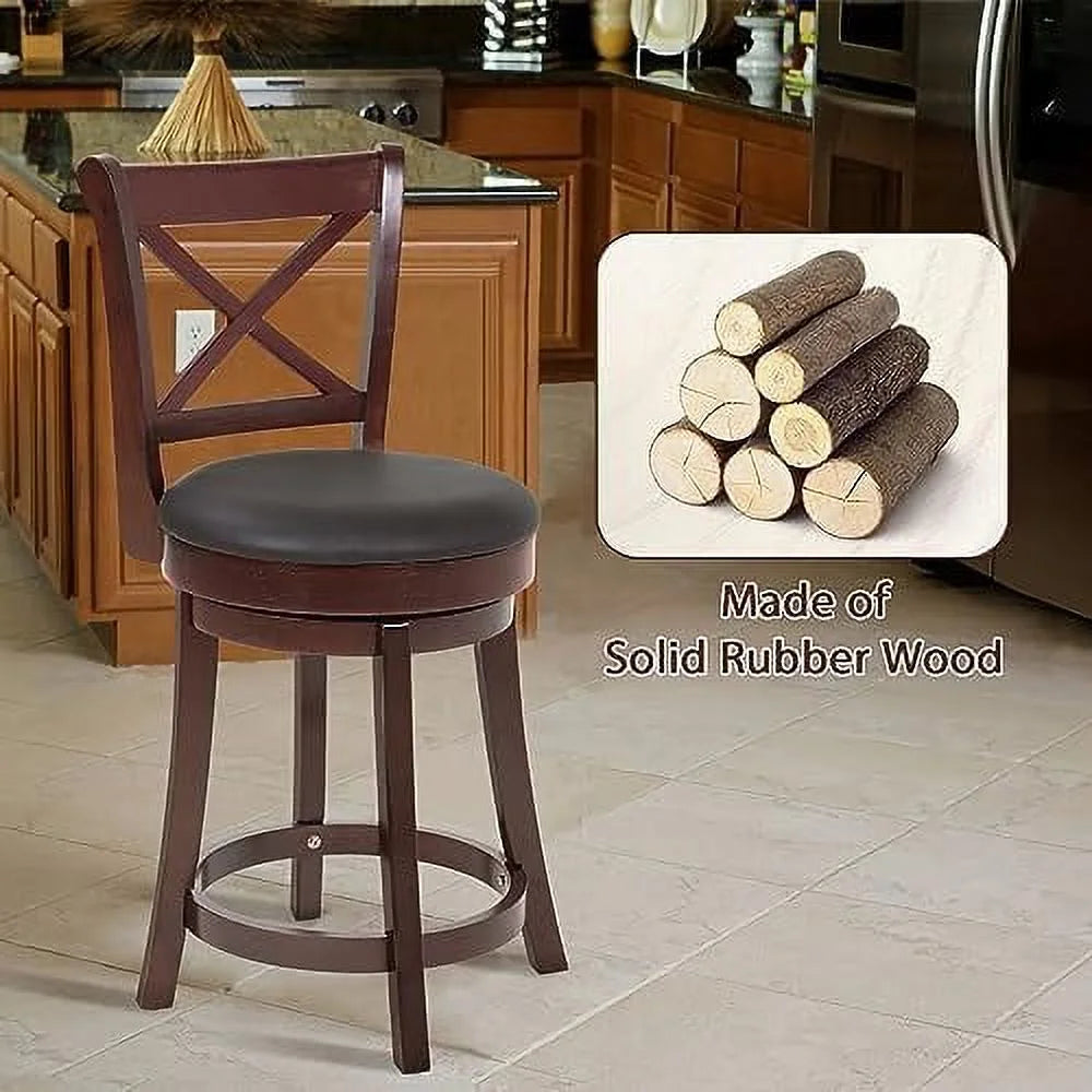 Brown 30" High Swivel Stools with Wooden Low Back and Footrest S333243