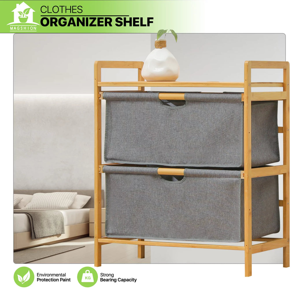Bamboo 2 Tier Fabric Dresser Storage Z5839