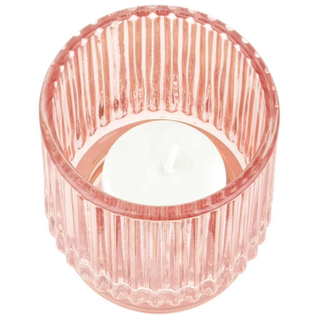Blush Pink Ribbed Glass Votive Candle Holders, Pack of 6 A873