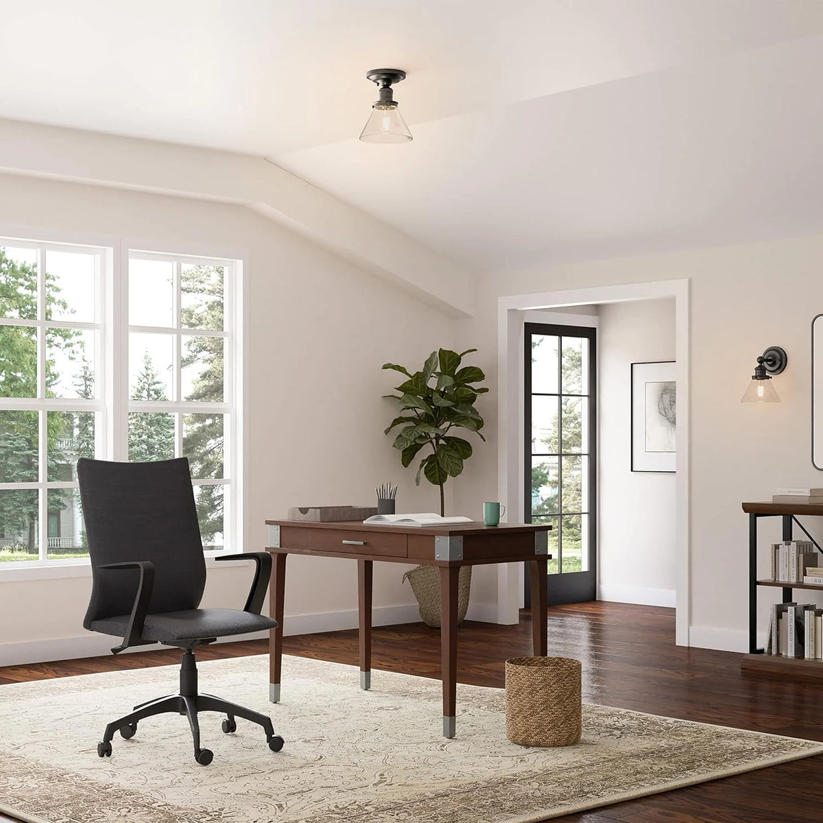 Black Linen Office Chair with Caster Base I63695