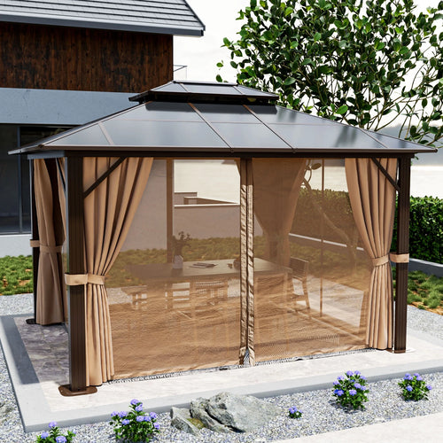 10 ft. x 12 ft. Hardtop Gazebo with Curtain and Netting B9254