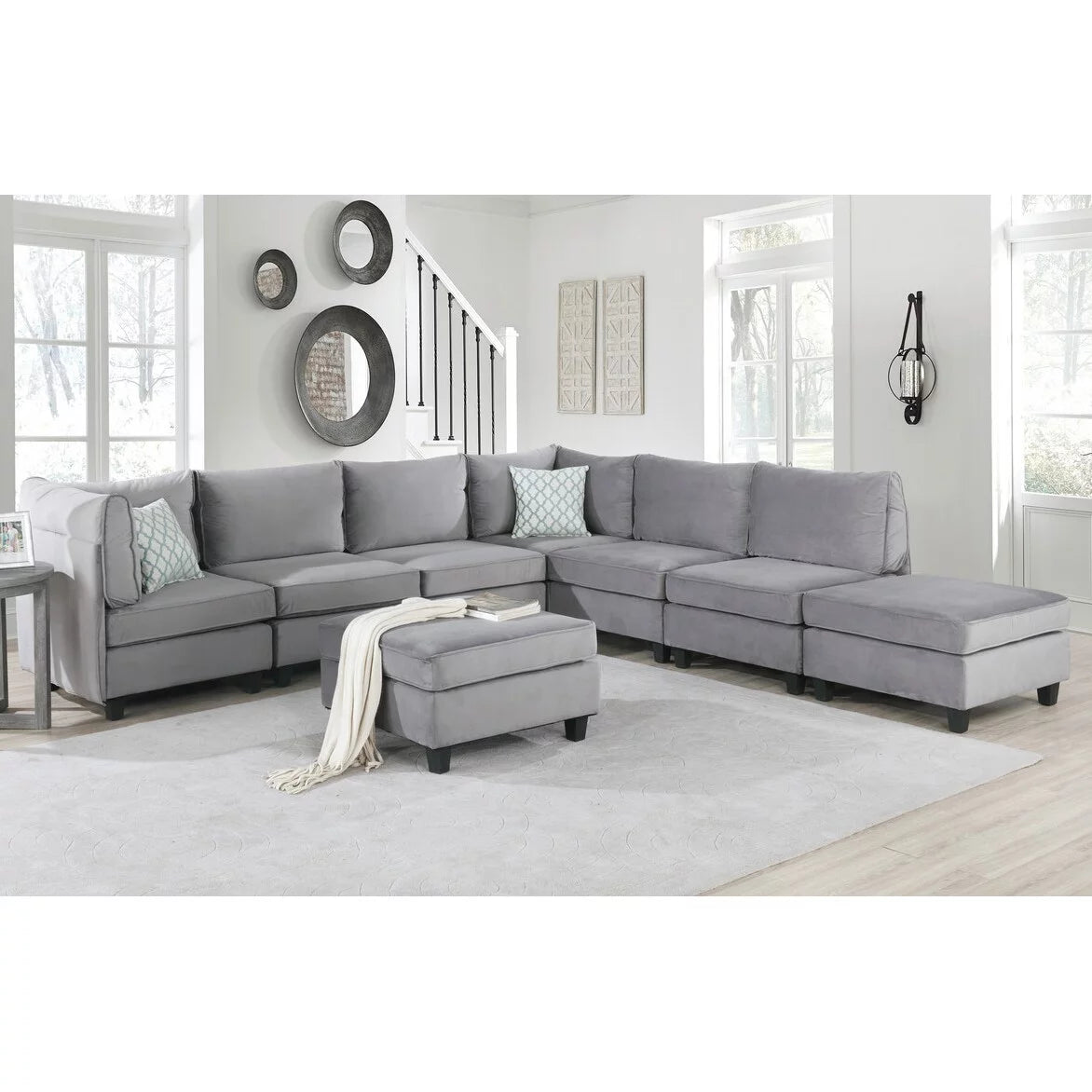 Gray Velvet 8Pc Modular Sectional Sofa N5764