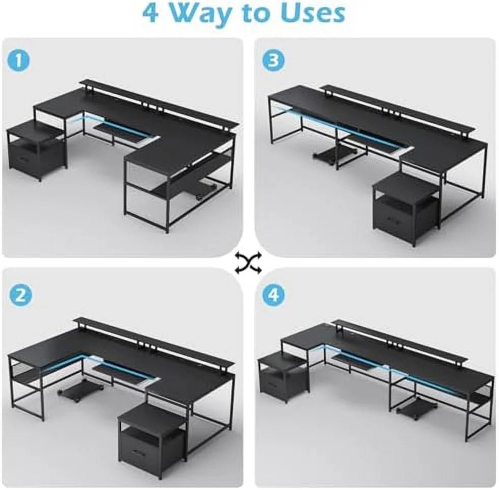 U Shaped Reversible L Shaped Office Desk with File Drawer V468