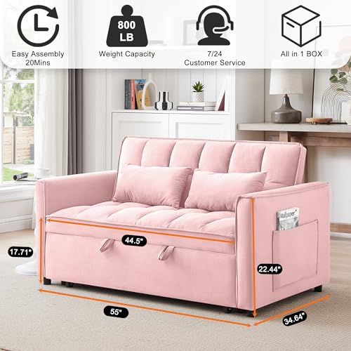 Black Velvet Convertible Sleeper Sofa Bed C6958