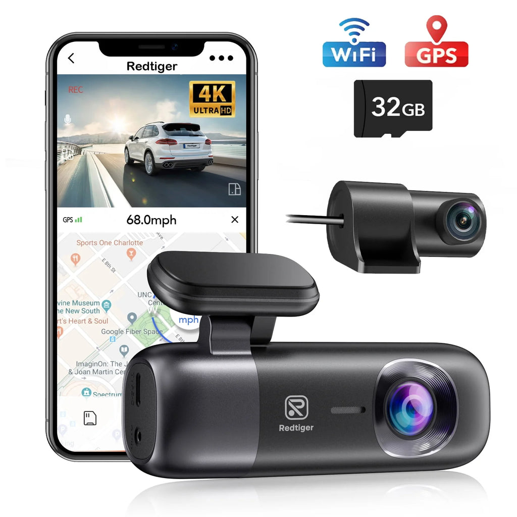 Dash Cam Front and Rear 4K 1080P with WiFi GPS Night Vision 32GB Card O8014