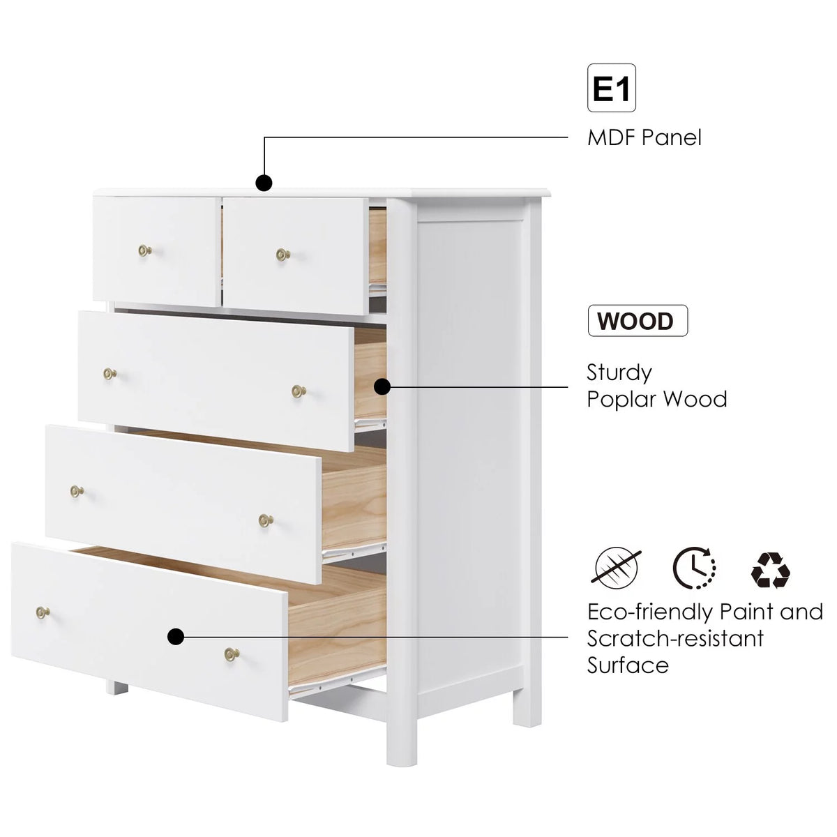 White 5 Drawer Kids Dresser Y384