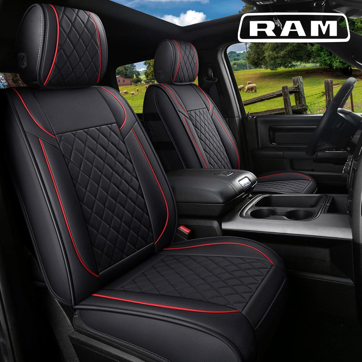 Black Leather Truck Seat Covers Full Set Z308249