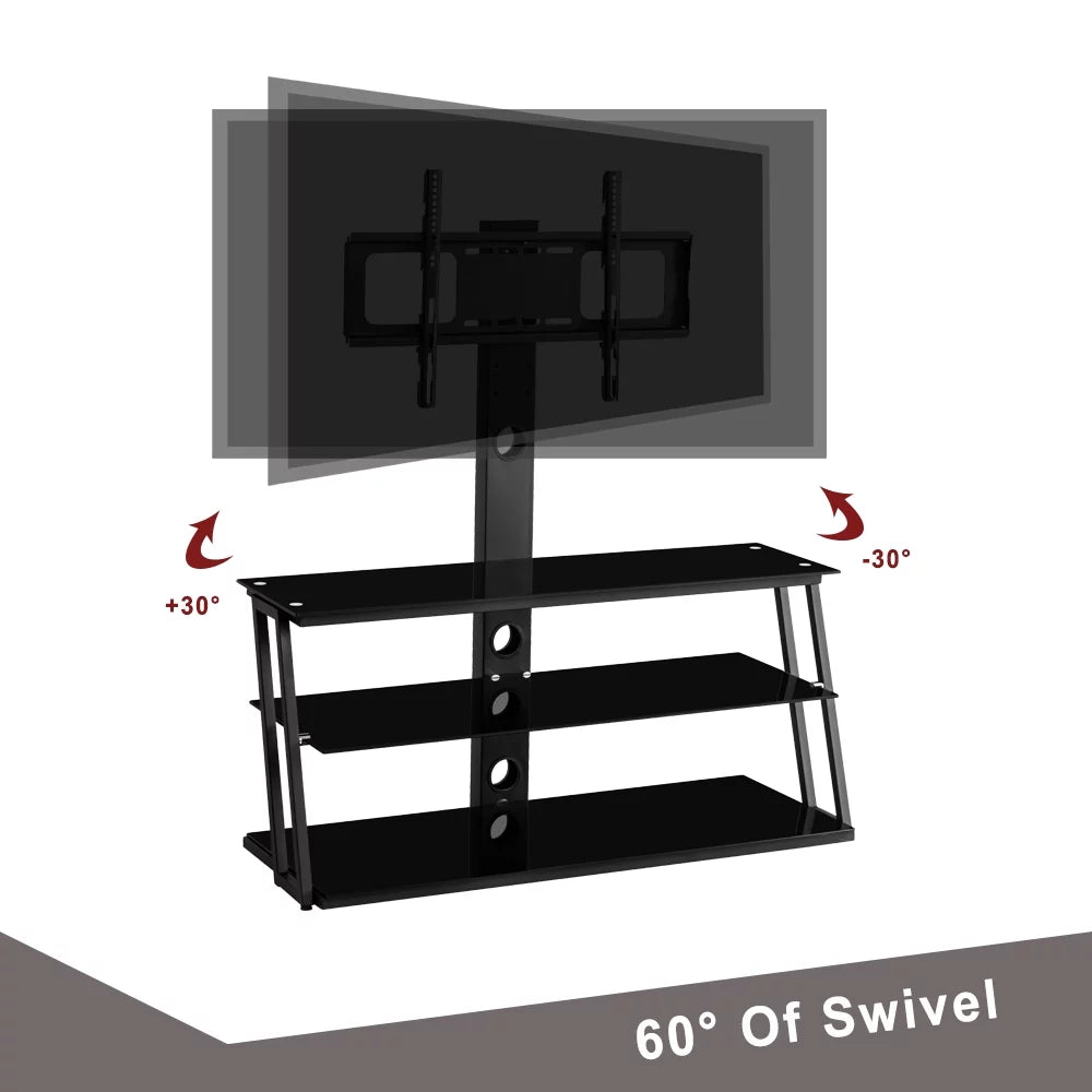 Height Adjustable Tempered Glass Swivel TV Stand P964