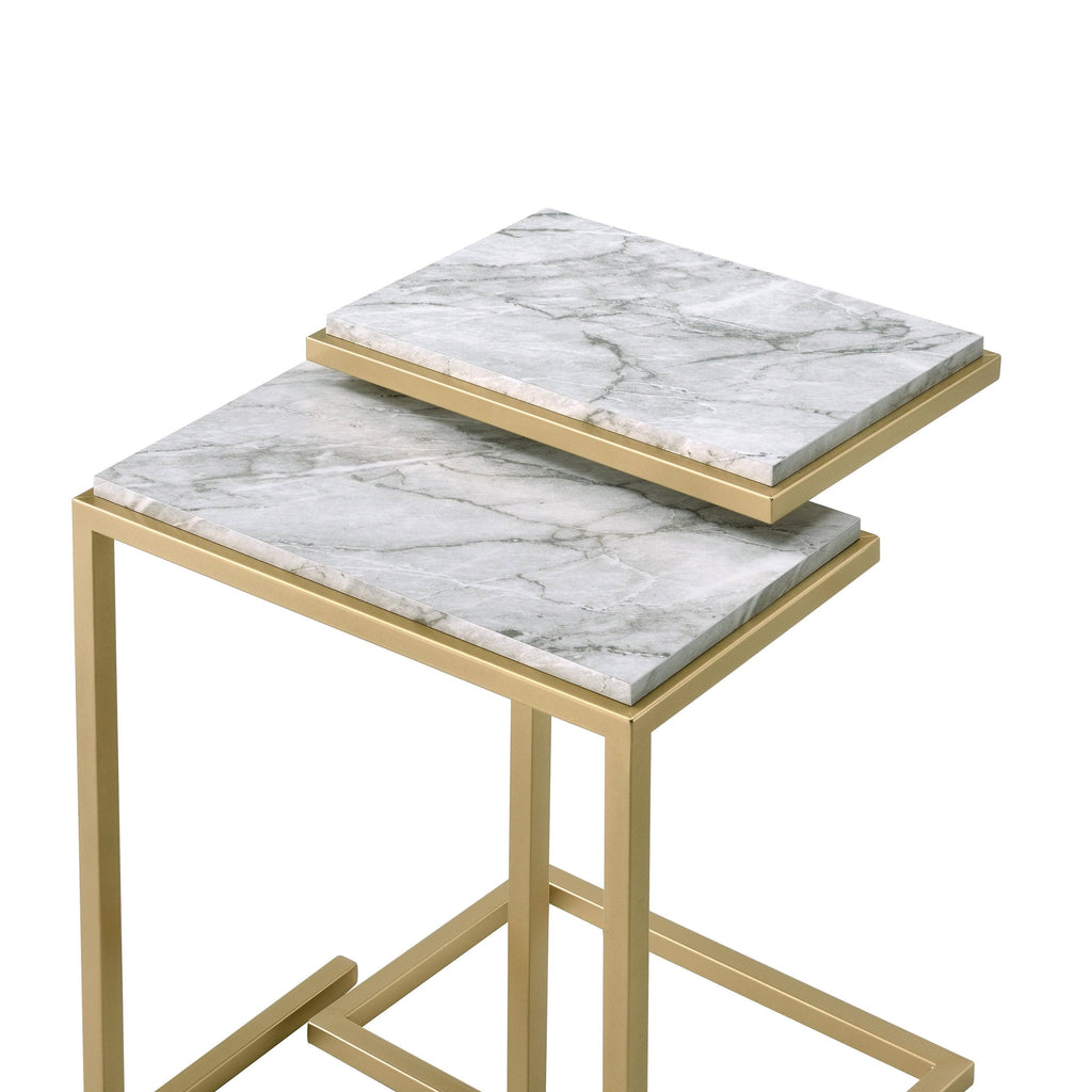 Gold White Faux Marble Top Nesting Tables F90800
