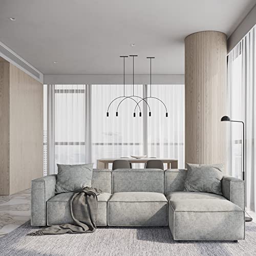 Grey L-Shape Sectional Sofa Set with Ottoman and Chaise L592