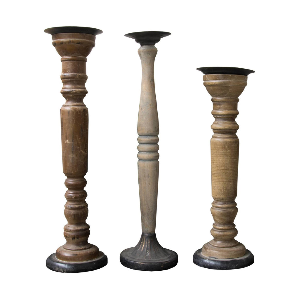 Wood Candle Holder Set Tan 3pk D308