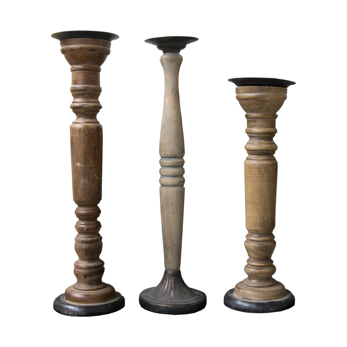 Wood Candle Holder Set Tan 3pk D308