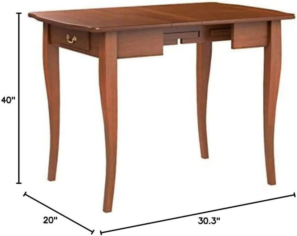 Solid Wood Convertible Console Dining Table with 2 Leaves, Cherry Finish D9087