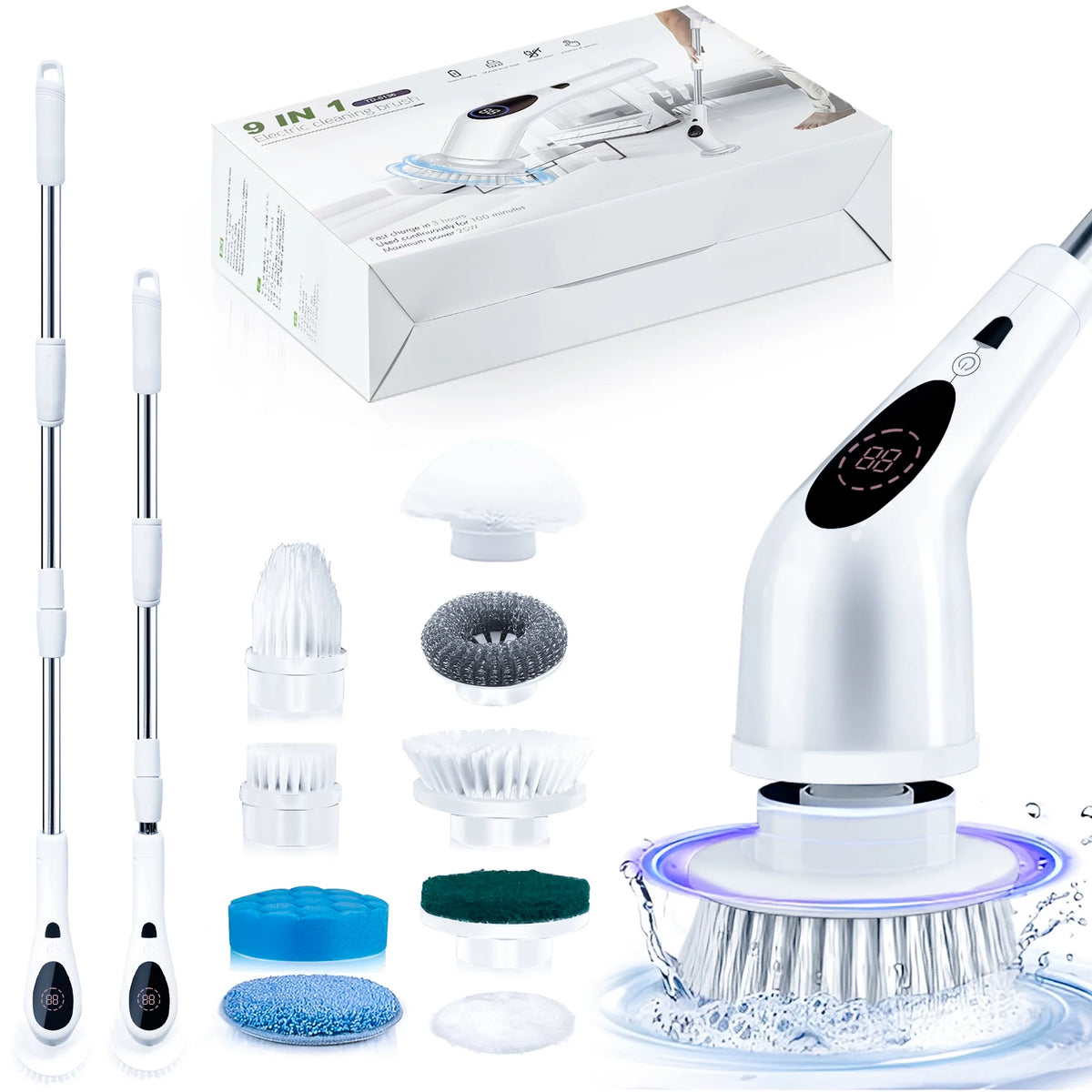 Cordless Electric Spin Scrubber with 9 Replaceable Brush Heads F2803