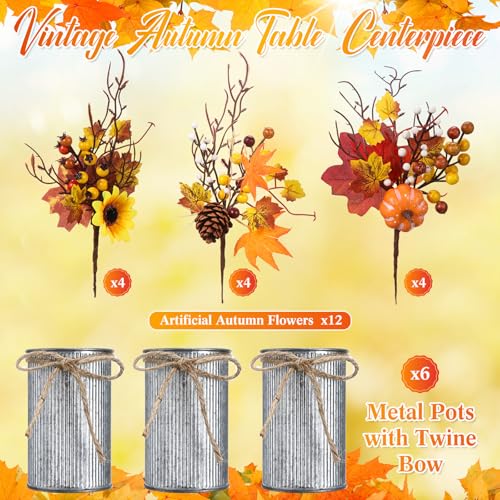 6 Sets Fall Thanksgiving Artificial Flower Centerpiece with Metal Pot P585123