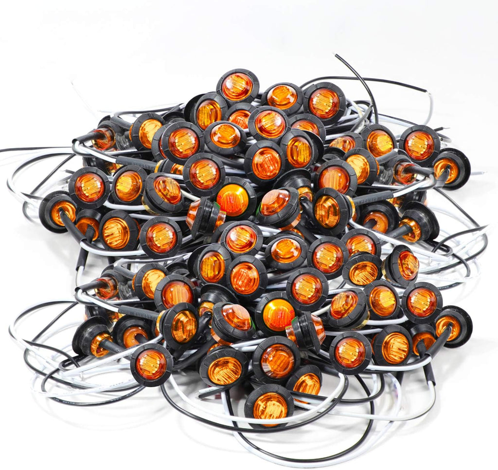 120 Pack 3/4 Inch Amber 3 LED Clear Lens Round Trailer Side Marker Lights N9689