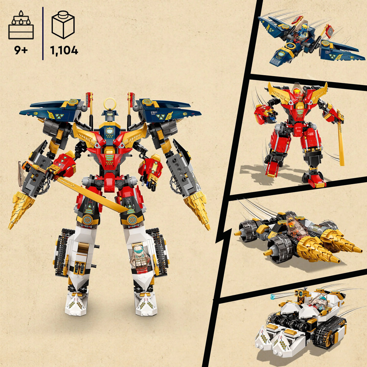 4 in 1 Mech Set with Toy Car, Jet Plane and Tank Toys plus 7 Minifigures O6276