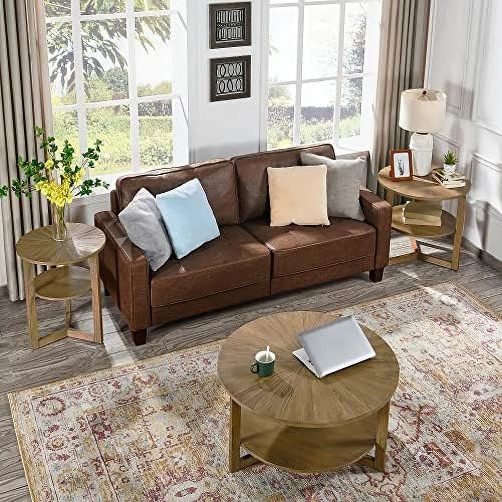 Round Solid Wood Coffee Table Yellowish Brown U5076