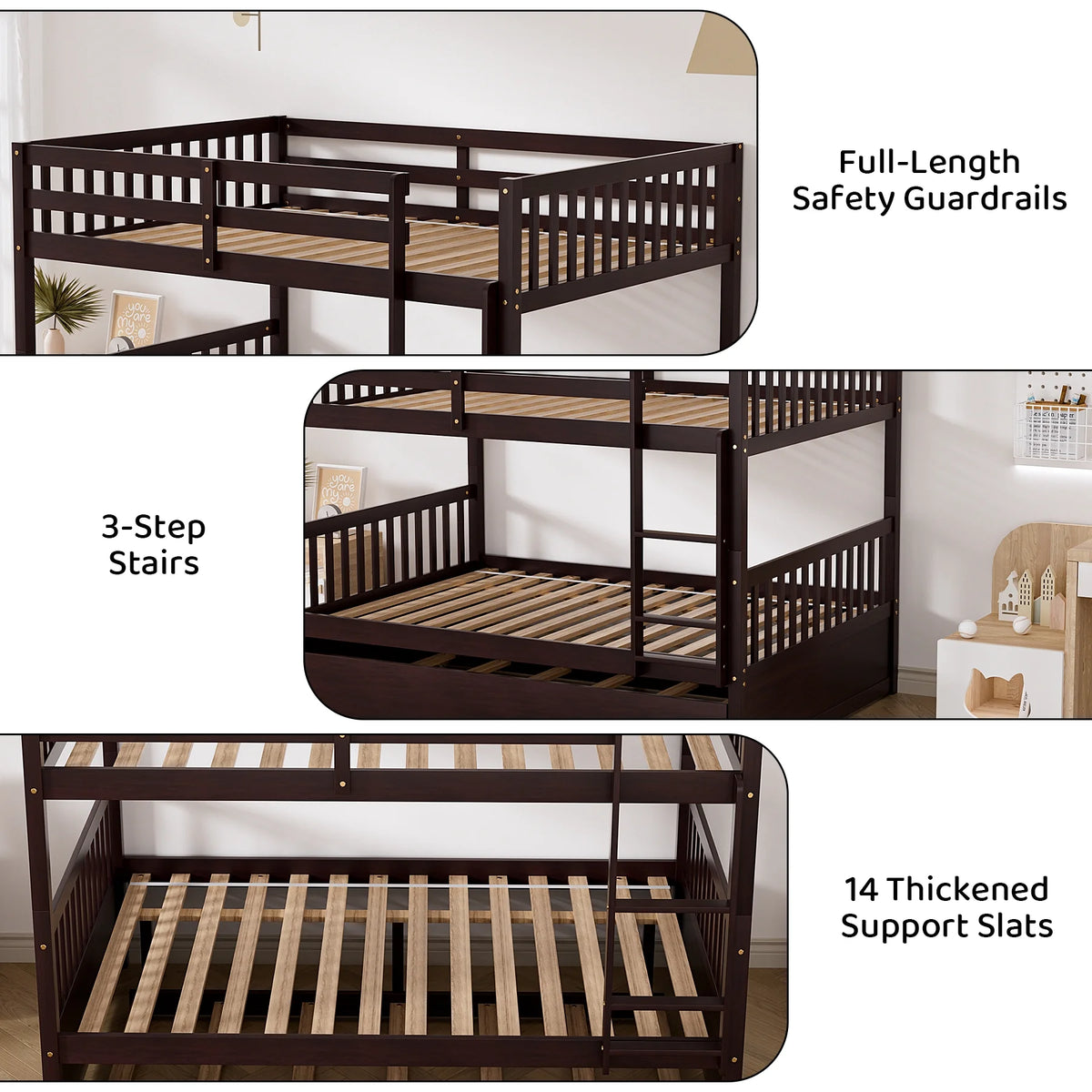Wood Full over Full Bunk Bed with Trundle and Ladder N82649