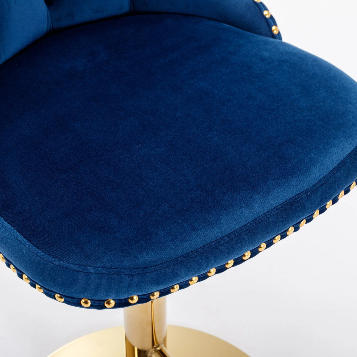 Golden Swivel Velvet Barstools Adjustable Height Blue Set of 2 T14200