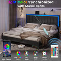 King Leather Upholstered Platform Bed with Charging Station and LED Lights Q405061
