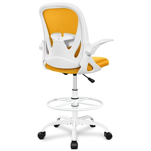 Black Ergonomic Drafting Chair with Flip-up Armrests and Footrest Ring V2160