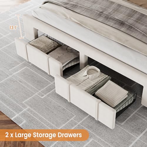 Queen Size Upholstered Platform Bed Frame with Storage Drawers V23212