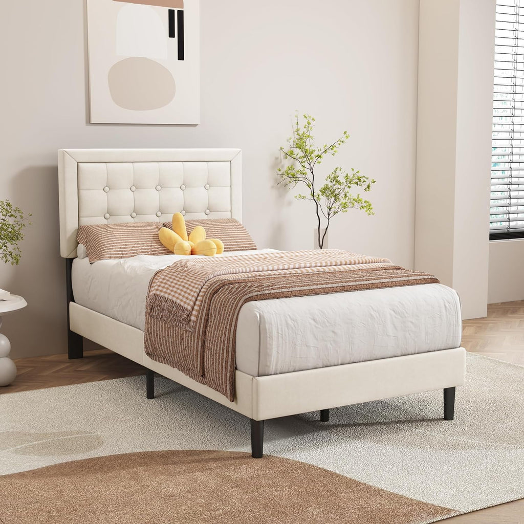Pink Velvet Upholstered Platform Bed Frame Twin Size D763