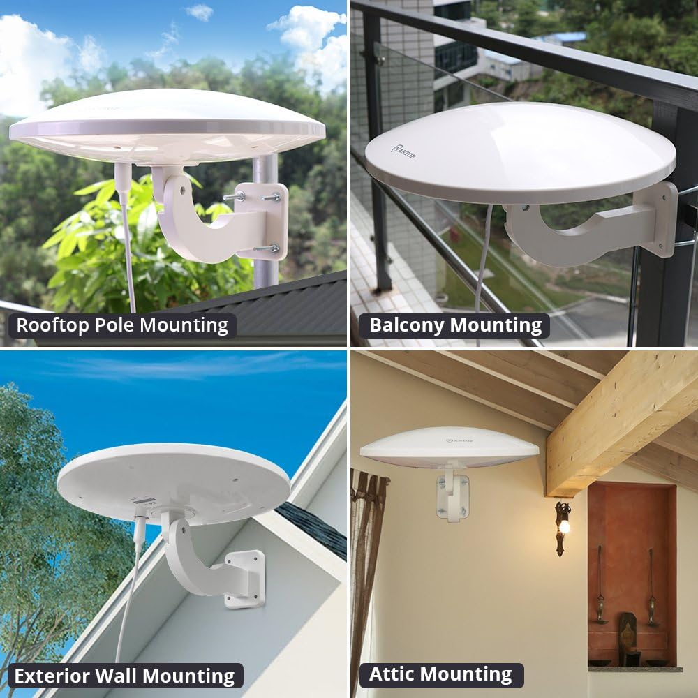 Outdoor Amplified HDTV Antenna 65 Miles with 33ft Coaxial Cable and Signal Splitter H900170