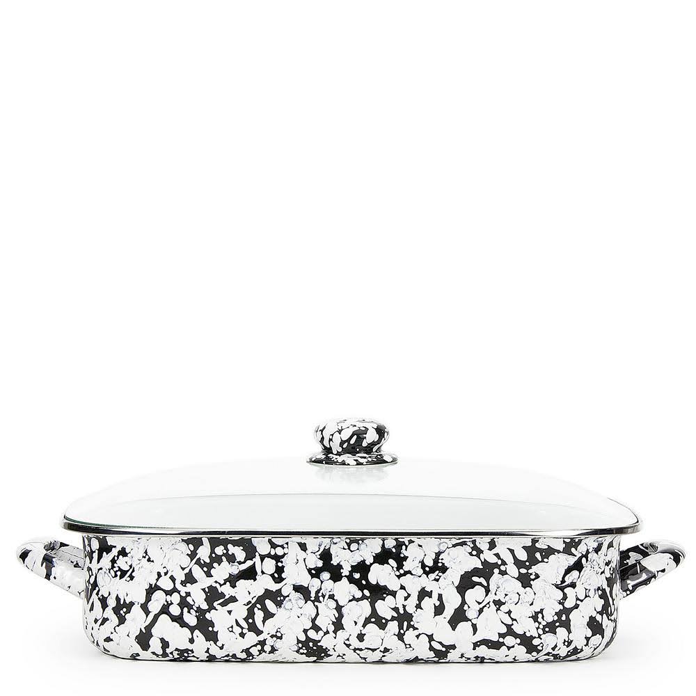 10.5 qt. Black Swirl Enamelware Roasting Pan with Lid G75059
