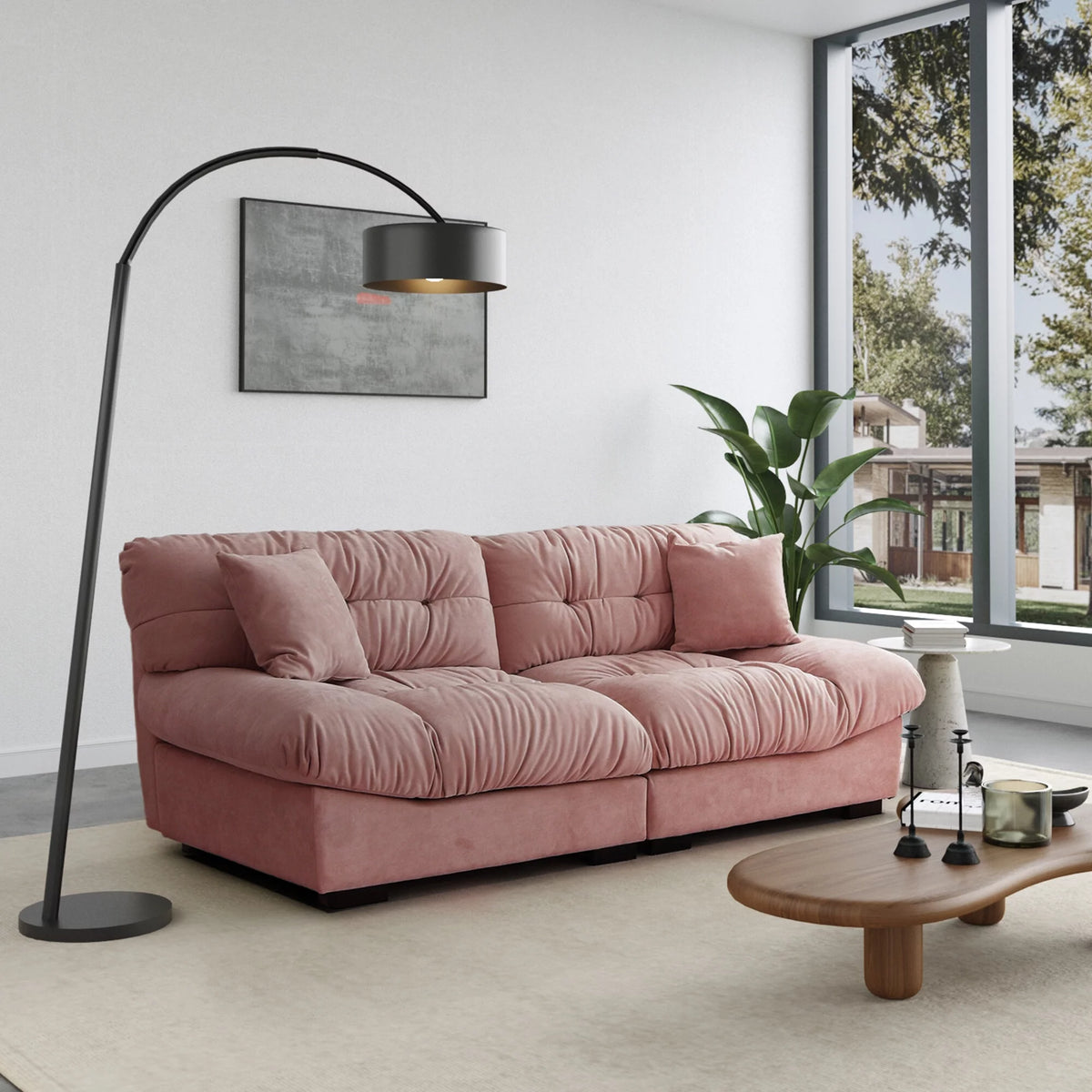 Pink Velvet 3-Seat Sofa U31036