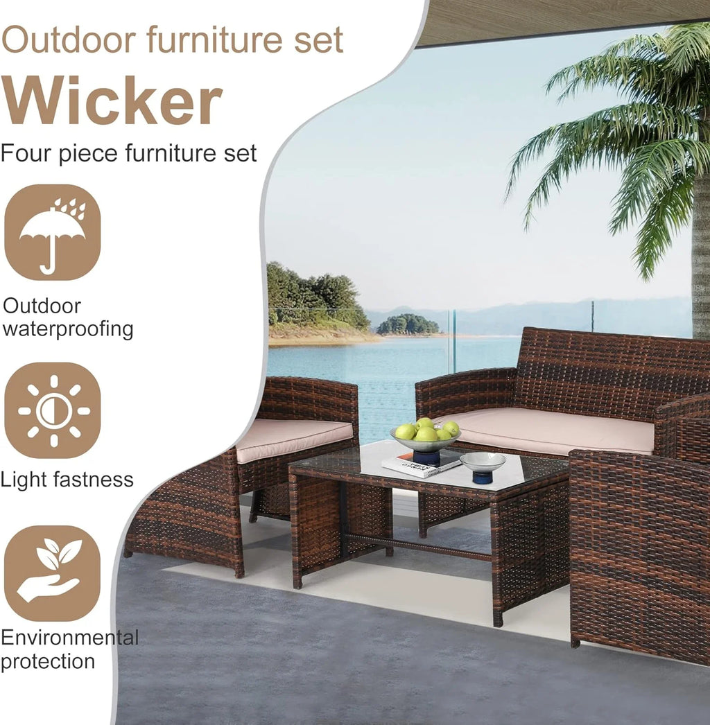 Brown 4 Pieces Wicker Outdoor Patio Furniture Set M3102