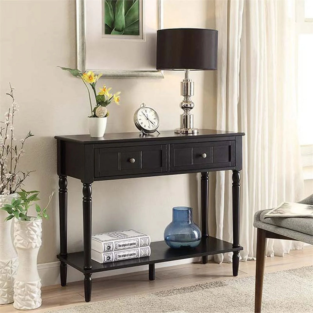 Black 2 Drawer Wood Console Table D3907