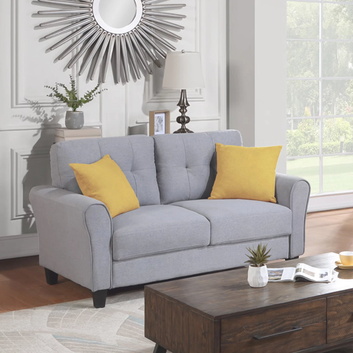58" Gray Upholstered 2 Seater Sofa R3899