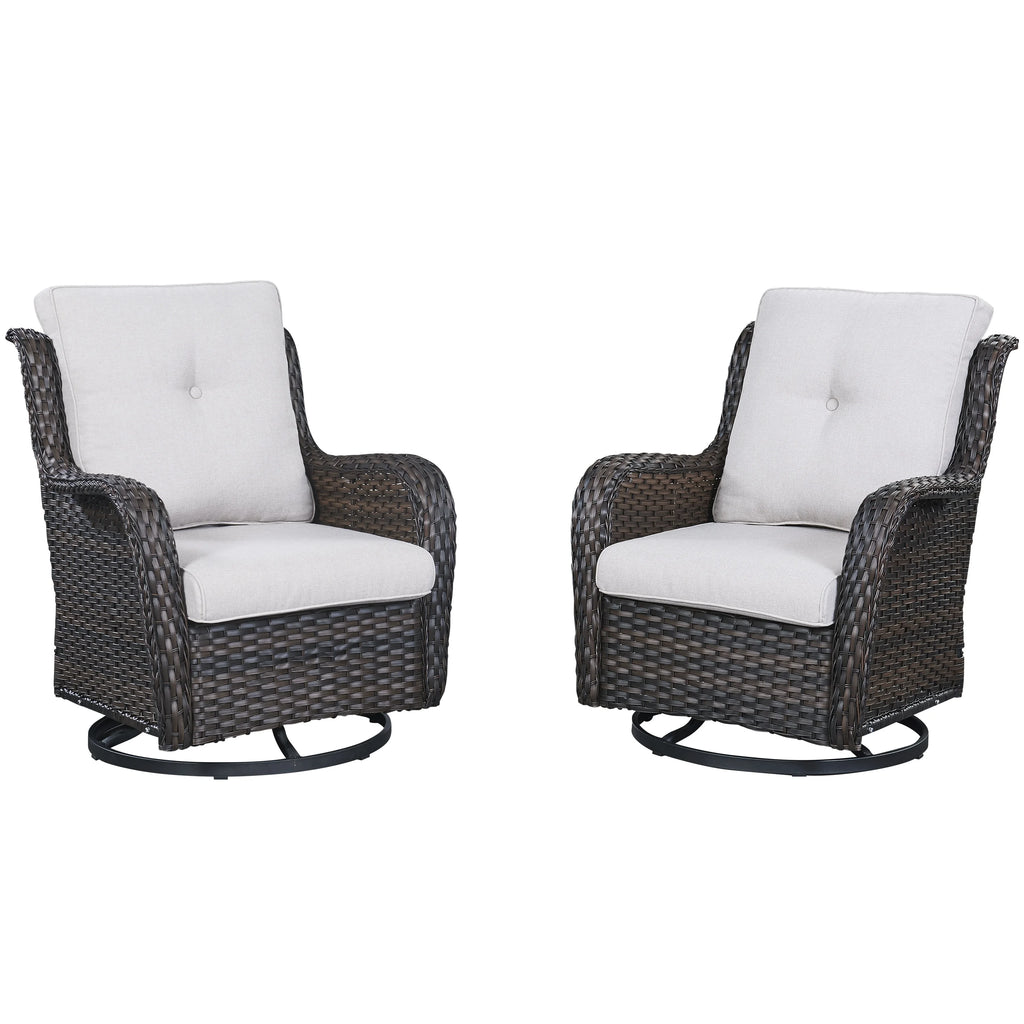 Brown Wicker Swivel Glider Club Chairs Set of 2 X437