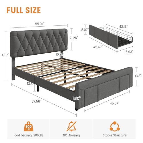 Queen Size Upholstered Platform Bed Frame with Storage Drawers V23212