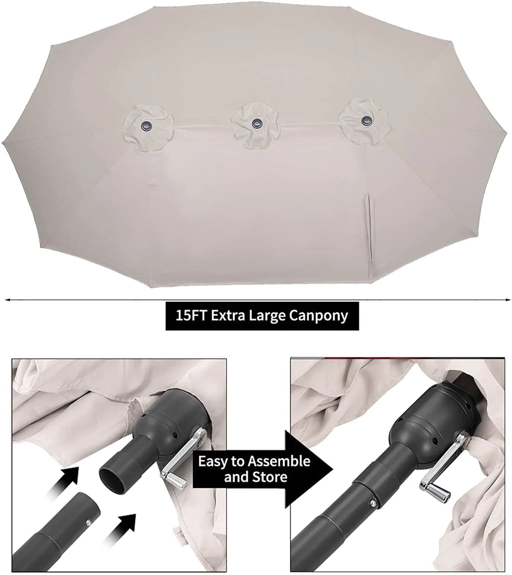 15 Ft Double Sided Patio Umbrella P7577