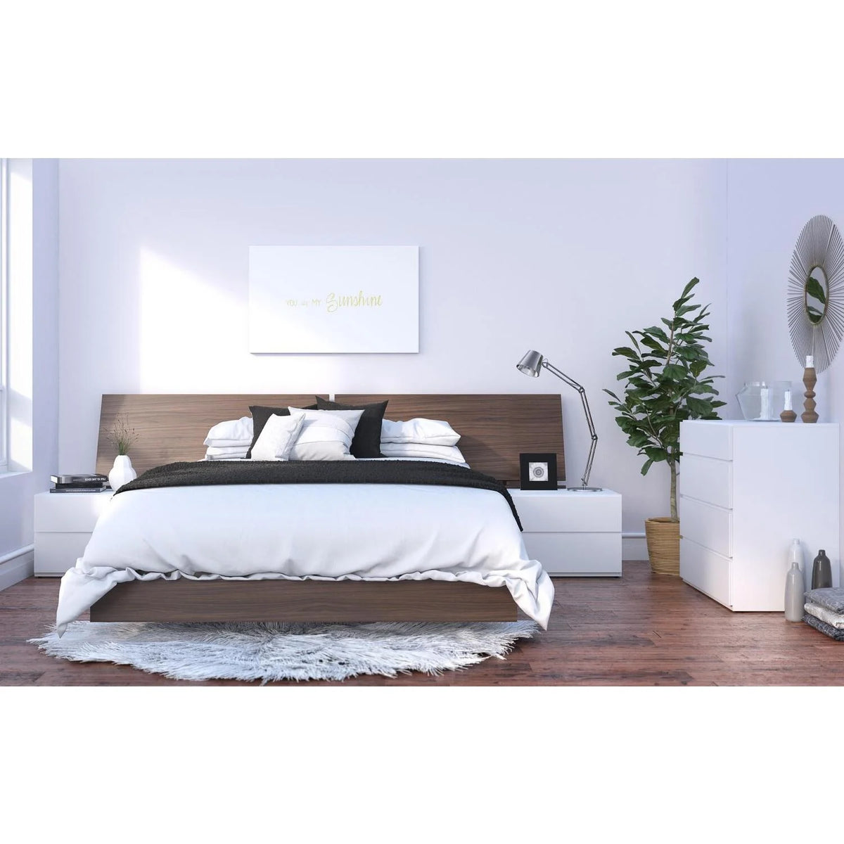 Queen Size Walnut White Bedroom Set S260728