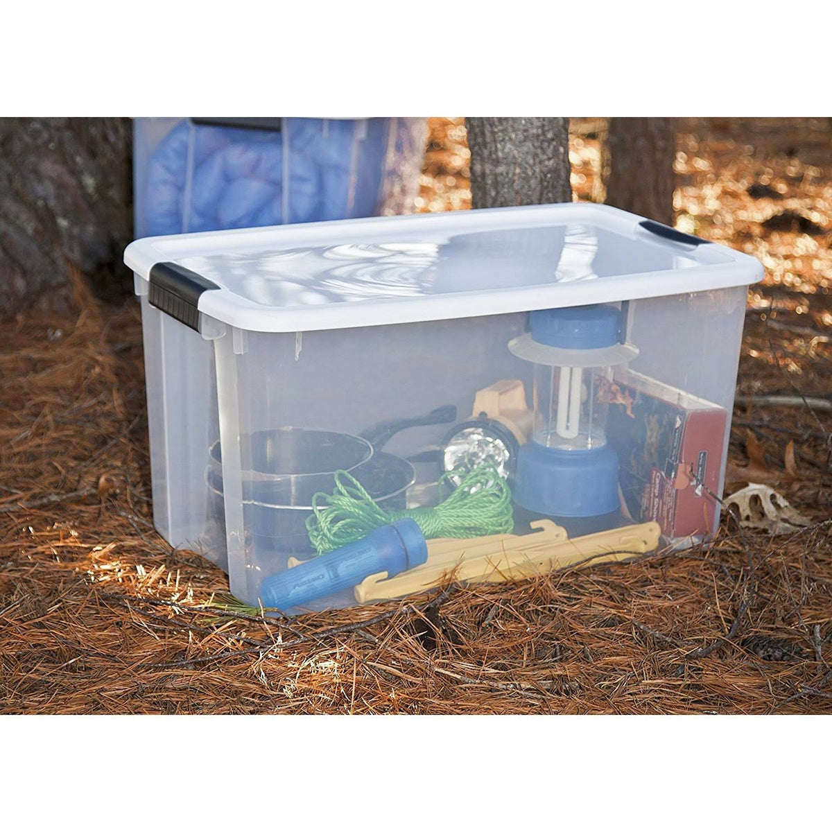 70 Quart Ultra Latch Storage Box with White Lid & Clear Base, 8 Pack R8815