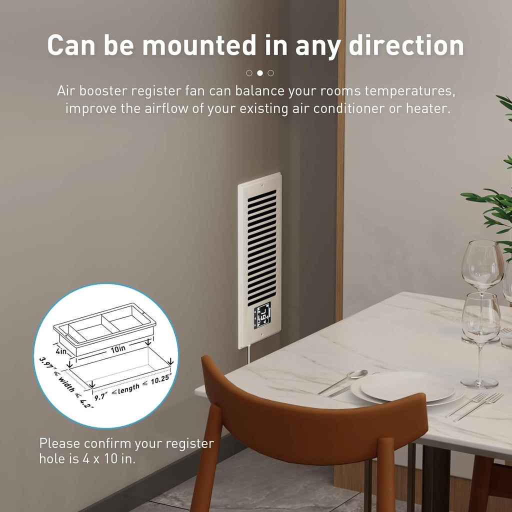 Smart Vent & Quiet Air Booster Register Fan with Humidity Sensor D528