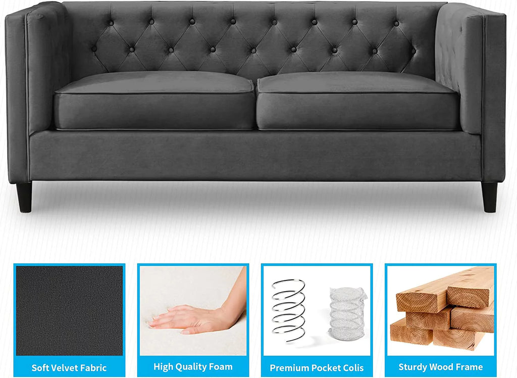 3 Seater Velvet Tufted Sleeper Sofa with Wood Legs Y6291