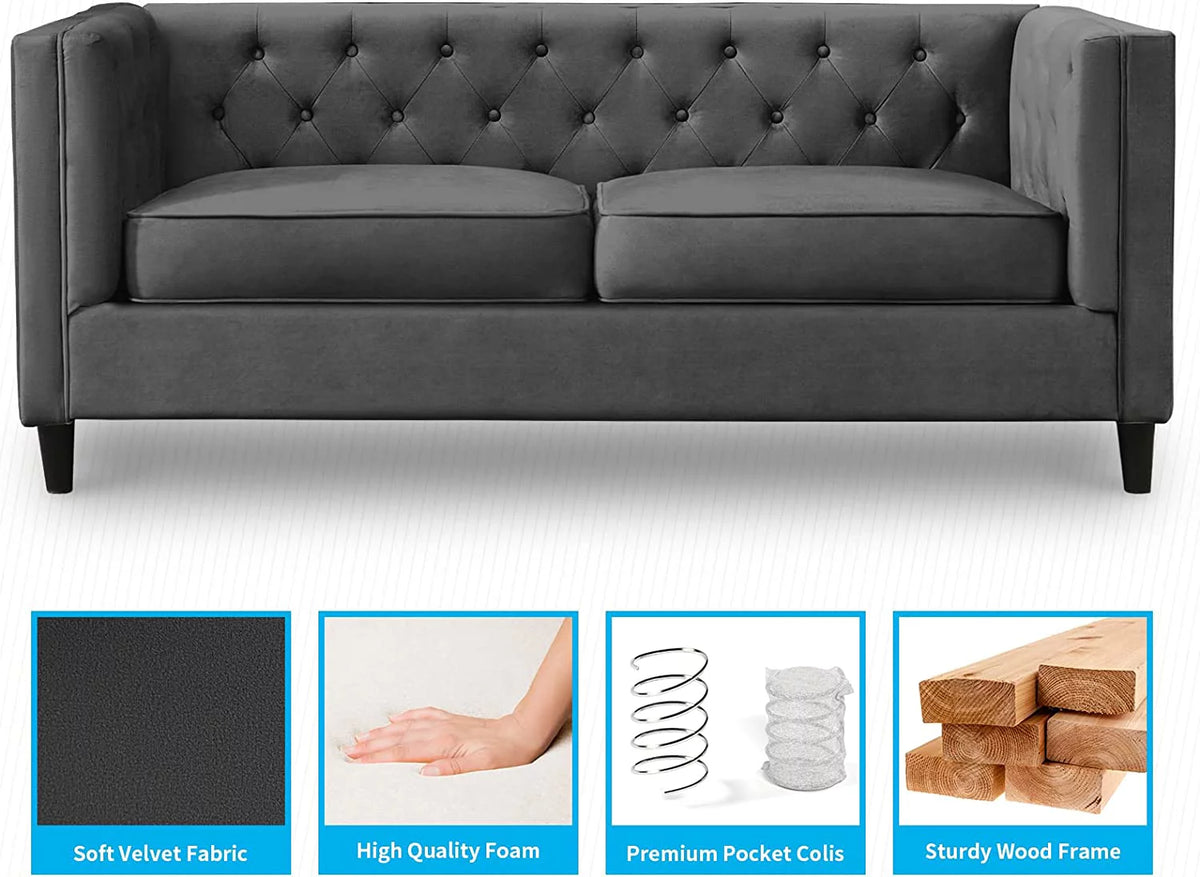3 Seater Velvet Tufted Sleeper Sofa with Wood Legs Y6291