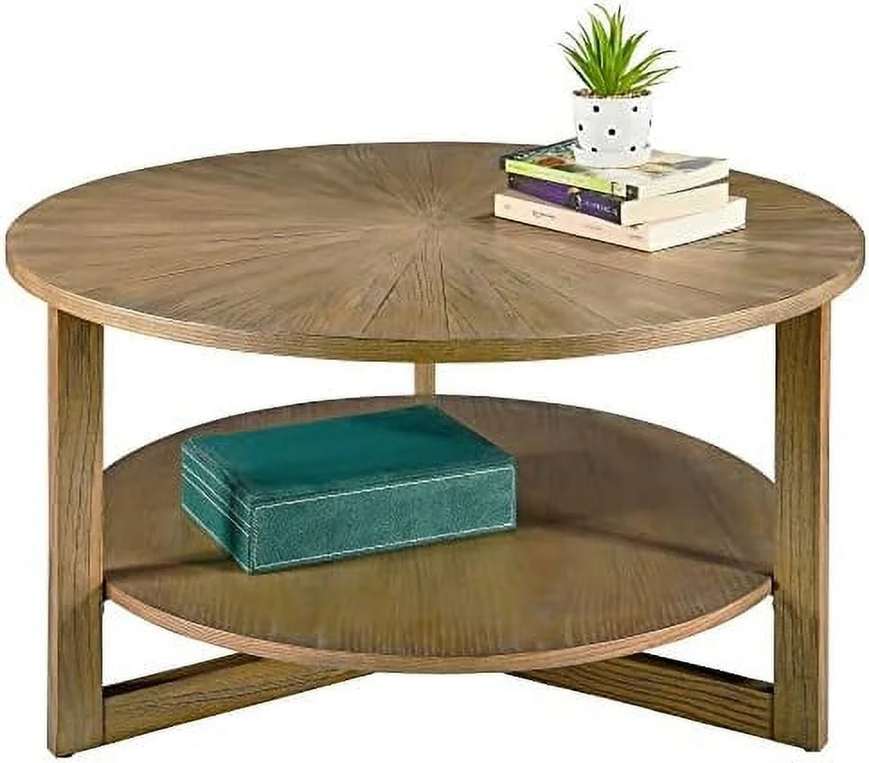 Round Solid Wood Coffee Table Yellowish Brown U5076
