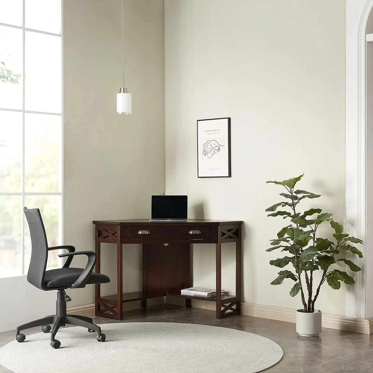 Black Linen Office Chair with Caster Base I63695