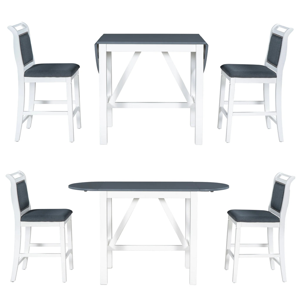 3-Piece Counter Height Dining Table Set with Drop Leaf and Upholstered Chairs H9440
